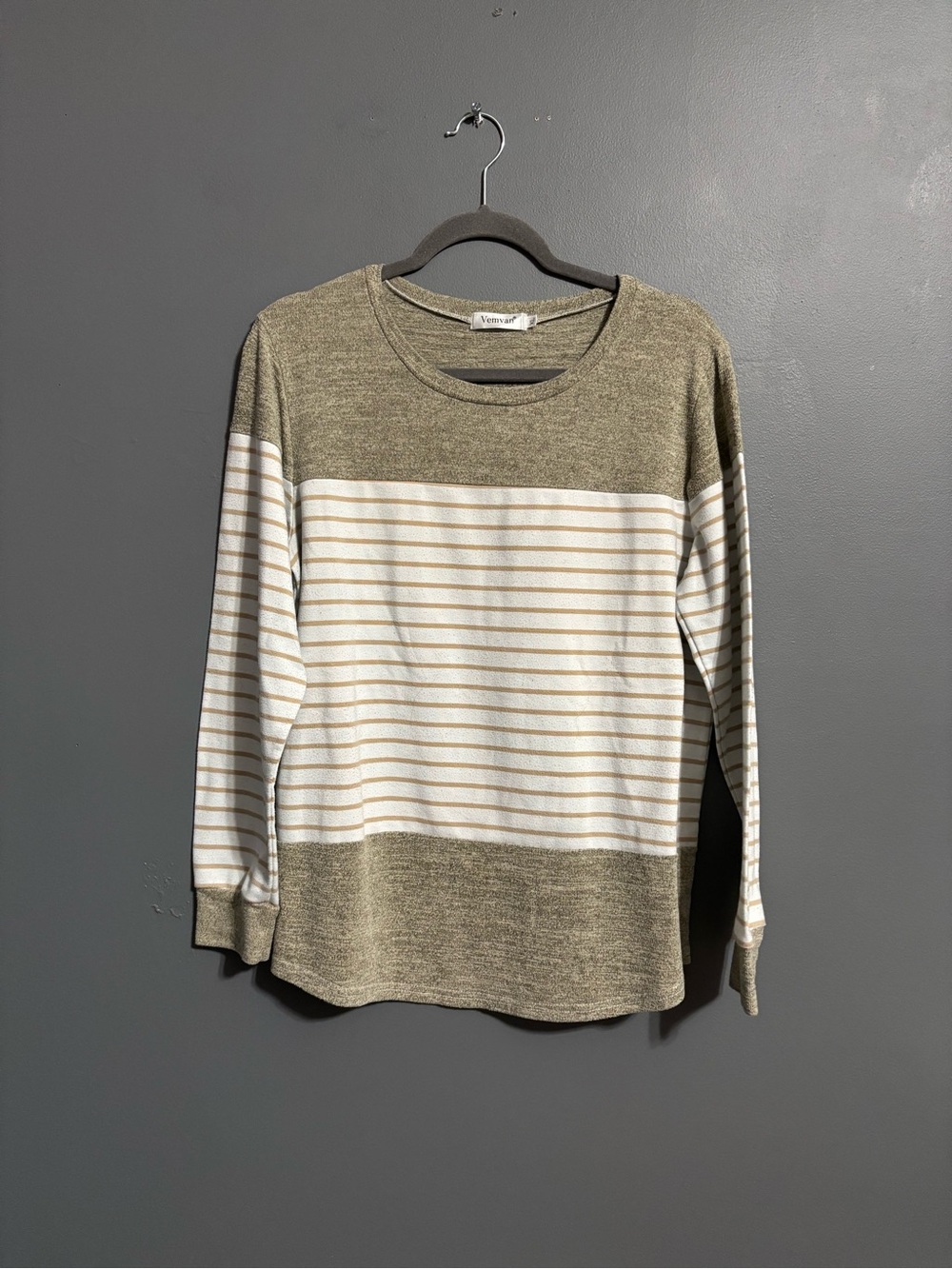 Vemvan neutral fall striped and solid cozy long sleeve casual top women’s XL